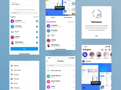 [Team Exercise] Group Tag Feature for Instagram Post app branding clean design feature group group tag instagram mobile post redesign social social media tag tags ui ux