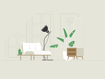 Living space 04 couch design icon illustration lighting livingroom livingspace minimal minimalism organic plants vector