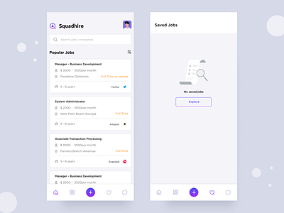 Job posting app - Squadhire findjob hiring job joblisting mobile app mobile ui mobileapp ui uipractice ux