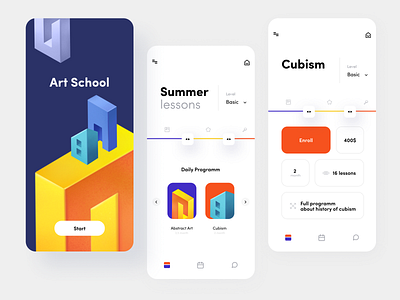 Art School Lessons App app branding clean education app illustration lessons minimal mobile mobile app school app ui