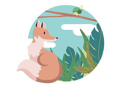 fox with a bird adobe illustrator bird design fox illustration nature vector vector illustration