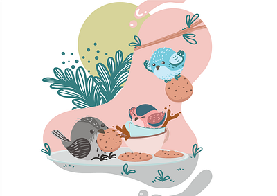 3 Little Bird with cookies adobe illustrator bird cookies cute art design illustration nature vector vector illustration