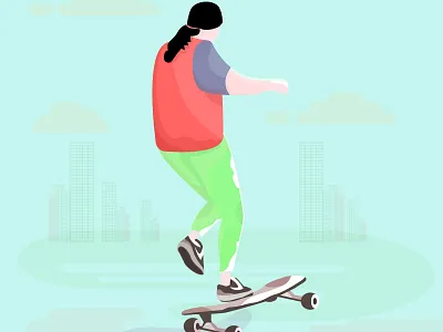 woman playing skateboard illustration