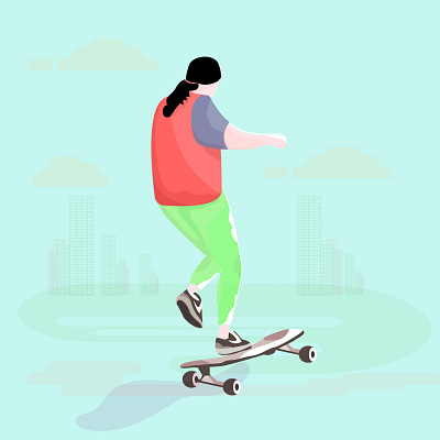 woman playing skateboard illustration