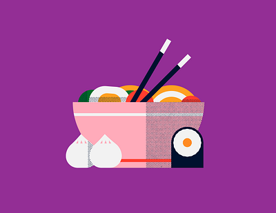 Ramen ラーメン badge bao character egg flat food icon illustration japan japanese food noise ramen shapes sushi texture vector