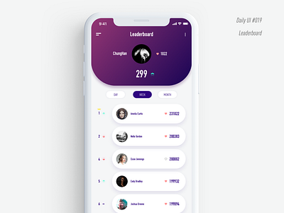 DailyUI #O19＿Leaderboard app dailyui design leaderboard ui