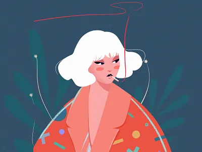 smoking artwork cartoon character concept cigarette doodle girl illustration line memphis minimal plants simple smoke smoker smoking warm colors woman