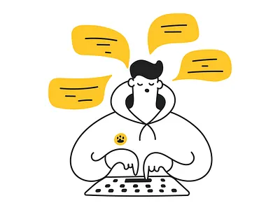 Sociable guy cartoon character chat concept cute design funny guy illustration line line art mail manager massage networking social support vector yellow