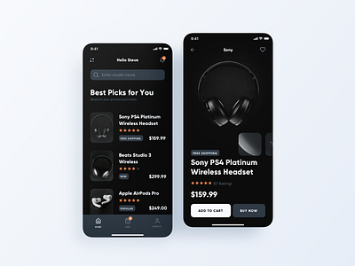 Dark Theme - Music Shop App black cart case study dark mode dark theme dark ui ecommerce ios mobile music shop store ui ux