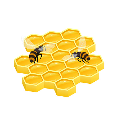 Isometric honeycombs with bees beer gold honey honeycomb honeycombs illustration isometric summer vector