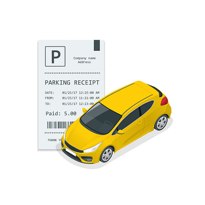 Parking Receipt and car branding car flat illustration isometric mobile parking receipt vector