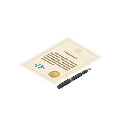 Isometric contract and pen concept contract design illustration isometric vector