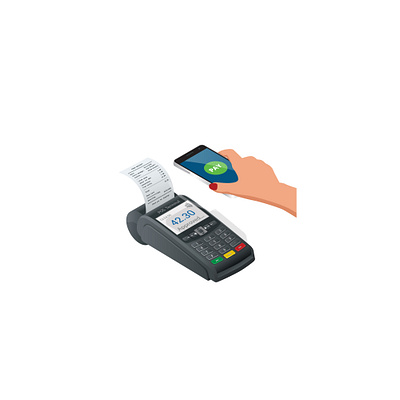 Vector payment machine and credit card. POS terminal confirms card illustration isometric machine money poster terminal transaction vector