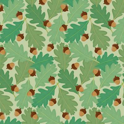 White Oak Leaves + Acorns digital illustration digital painting illustration nature oak procreate repeat pattern surface design surface pattern