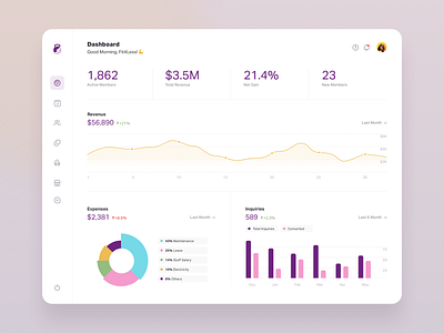 Gym Dash app clean dashboard dashboard app dashboard ui graphs gym app revenue sales ui ux web