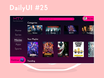 TV App UI design for smart TV Daily UI day 25 dailyui dailyuichallenge smart tv tv app tv design tv ui