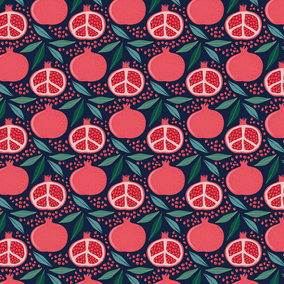 Pomegranates digital illustration digital painting food fruit illustration pattern pomegranate pomegranates procreate repeat pattern surface design surface pattern