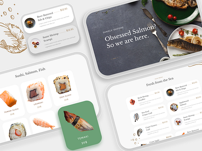 Seafood Restaurant Template Design app appointment design flat form item menu minimal price restaurant schedule seafood search trending ui ux visual web