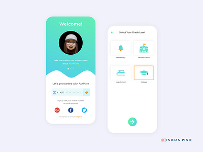 AskPixie E-learning App education mobile ui sign in signup social network uiuxdesign user interface design xd