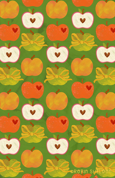 Sweet Apple's Day! apples cute design digital illustration happy valentines day illustration pattern pattern design robin sheldon surface design valentines day