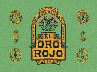 El Oro Rojo Hot Sauce Packaging and Marks branding graphic design hot sauce illustration logo packaging vintage