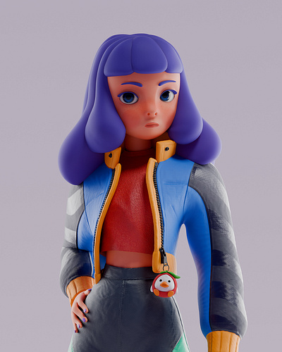 Maggie 3d character blender character character design color purple hair zbrush