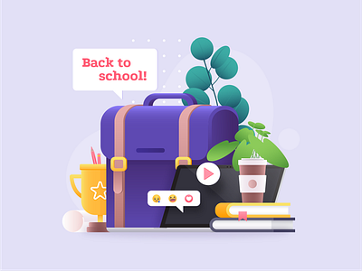 Back to School back to school bag book books coffee emoji graphic illustration paper pencil plant plants prize school vector vector art