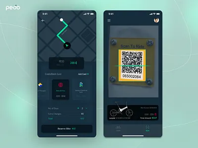 Pedo - Bike Rental App ( Part 2 ) bike app bike rental app booking app dark app dark mode app ios app payment app rental app scan app ui ux