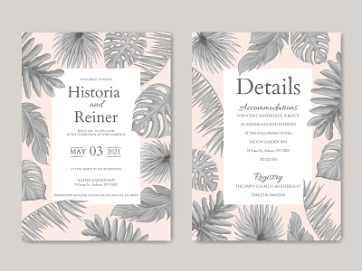 Vintage summer tropical leaves background on wedding invitation background card exotic floral frame illustration invitation leaf leaves love mariage monstera palm plant summer template tropical vintage watercolor wedding