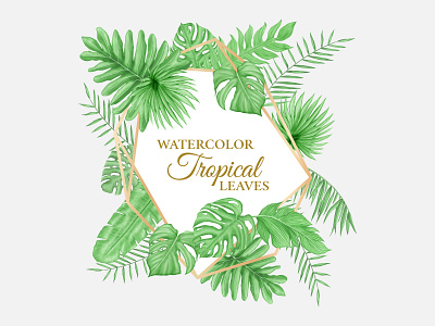 Watercolor summer tropical leaves frame background background card exotic floral frame holiday illustration invitation leaf leaves monstera palm plant poster summer template tropical wallpaper watercolor wedding