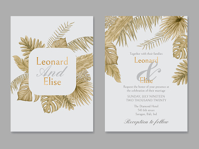 Watercolor tropical leaves ornament on wedding invitation card background card engagement exotic floral frame illustration invitation leaf leaves love mariage monstera palm plant summer template tropical watercolor wedding