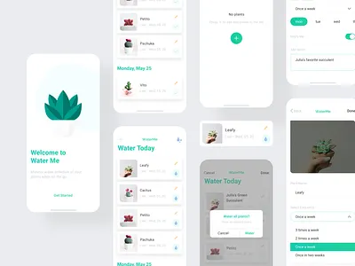 Water Me - Mobile App Concept add new app card design launch minimalistic mobile app mobile app design mobile ui plant splash upload
