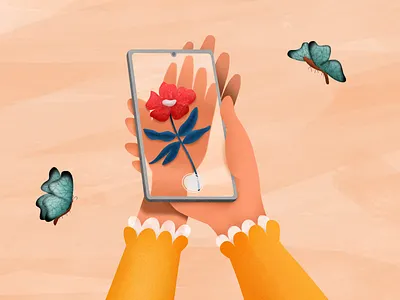 Find happiness 2d butterfly capture click colours design flower flower illustration freelance illustrator garden hands illustration inspiration spring summer texture vector