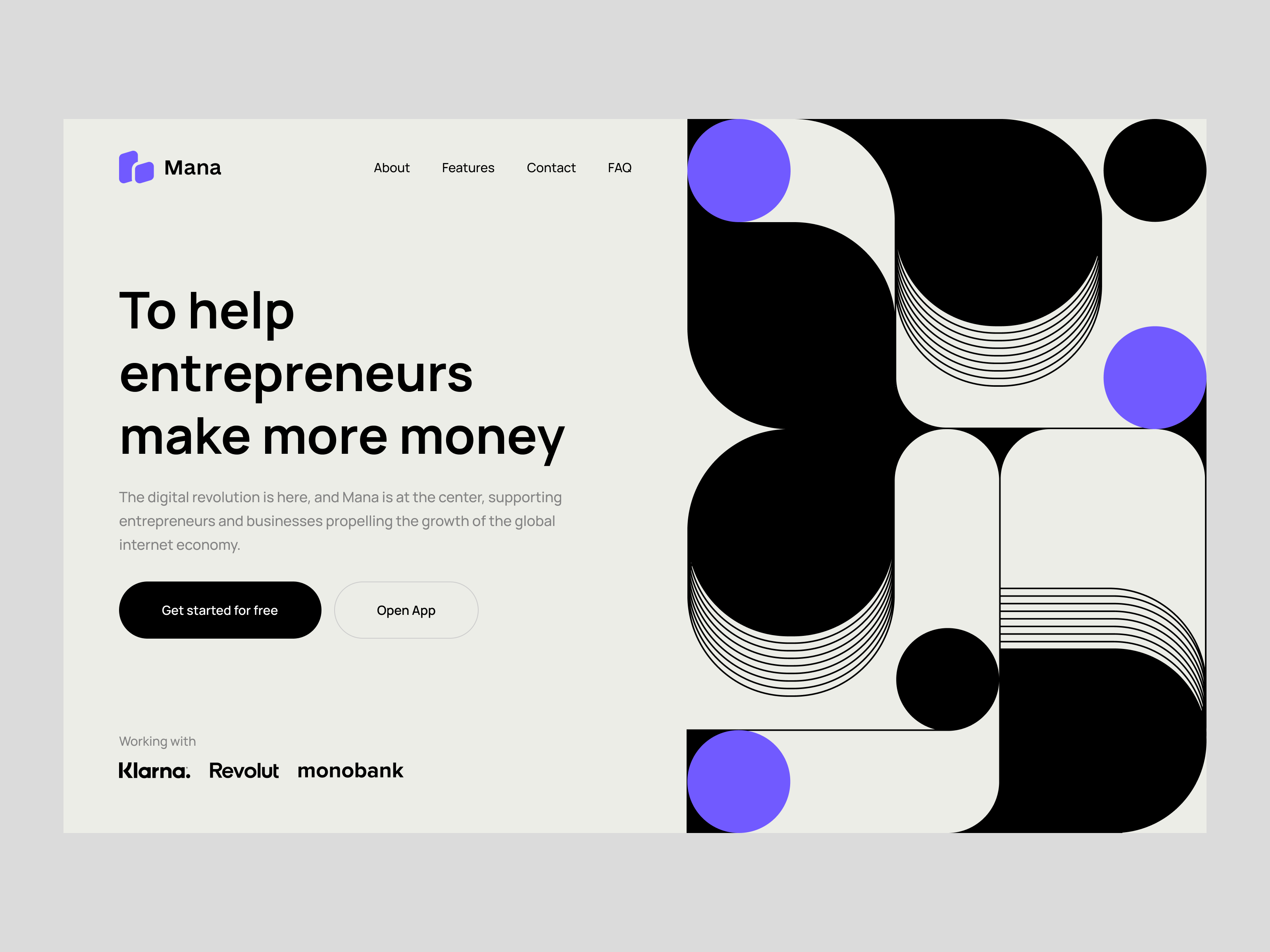 Mana: hero section, web design, visual identity application banking app branding finance app financial fintech hero section identity illustration management management tool money app pattern product design saas visual identity web page website