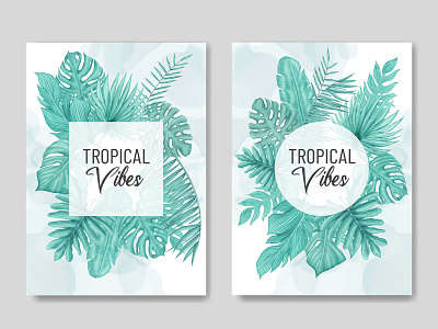 Tropical vibes floral watercolor frame cover background cover exotic floral frame holiday illustration invitation leaf leaves monstera palm plant poster summer template tropical wallpaper watercolor wedding