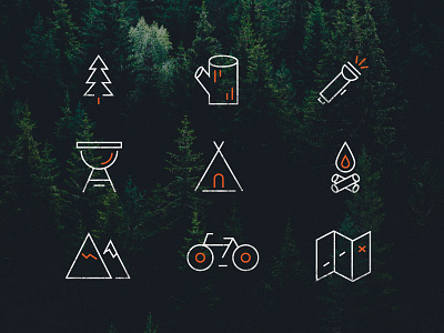 Outdoors set icons branding camping dribbbleshot flatdesign icon icon design icon set iconography iconpack logodesigner minimal outdoors woods