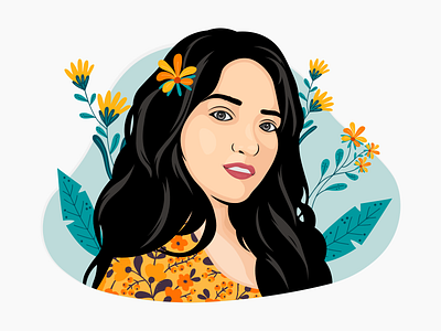 Girl And Flowers art cartoon drawing flowers girl illustration plants portrait vector woman