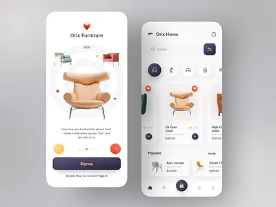 Orix Furniture App chair colorful dribbble dribbble best shot dribbbleweeklywarmup ecommerce ecommerce app ecommerce design ecommerce shop furniture furniture app furniture design furniture store minimal popular popular design popular shot popup design sofa user interface design