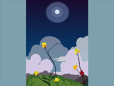 "flowers in the night" art colorful design flowers graphics illustration illustrator minimal moonlight night vector