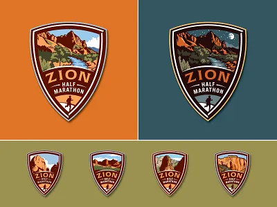 Zion Half Marathon badge logo marathon medal runner scenery zion