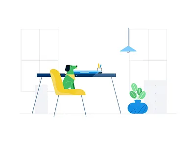 virtual meeting animation cat chair chatting design desk dog gid illustration light meeting office pattern plants scene webex zoom
