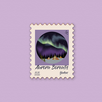 19 - Aurora Borealis, Yukon - Post Stamp art artwork aurora borealis design icon illustration illustration art illustrations illustrator northern lights stamp stamp design