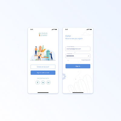 Food diary account app design diary food app form design form field login design login form login screen