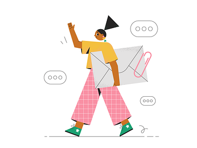 Hello! 2d character character design email flat illustration geometric girl illustration worker