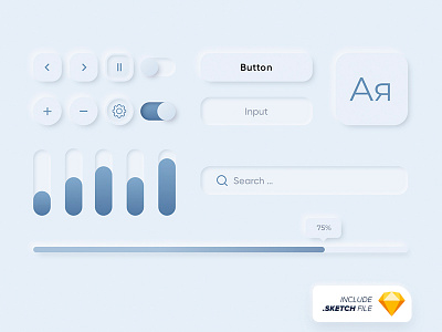 FREE Neumorphic Elements Sketch File clean design design elements free freebie icon minimal neomorphism neumorphic neutral sketch skeumorphism style guide trend ui