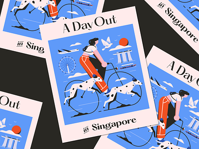 A Day Out in Singapore animal architecture blue cycling dog exercise flat girl gradient illustration leisure minimal person simple singapore sports summer travel vector weekend