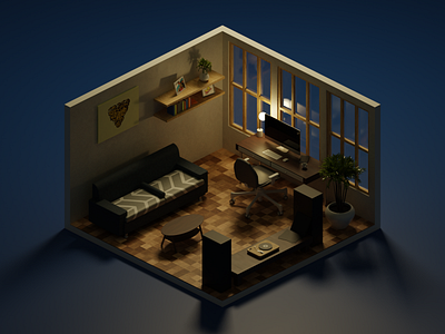 My room_ night 3d b3d blender blender 3d blender3d blendercycles cycles design elhosary night polygonrunway render rendering room