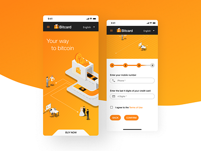 Bitcard app application bitcoin brand branding coin crypto illustration logo design orange ui vector