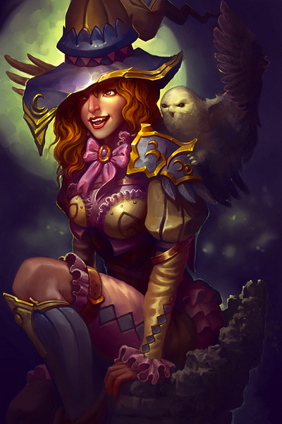 Cute Little Mage cute fantasy girl illustration mage owl procreate splash art witch