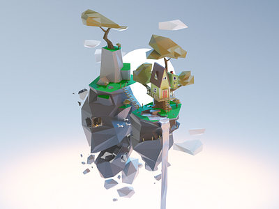 Flying islands Low Poly 3d 3dillustration 3dmodeling b3d blender3d diorama illustration island isometric low poly lowpoly lowpolyart renders